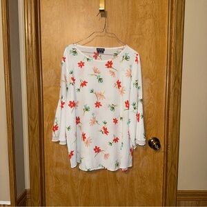 Van Heusen Floral Print Women's Top - White with Red and Green Accents